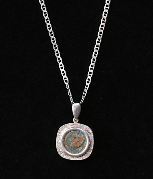 Ancient Alexander Jannaeus AE Widow's Mite / Prutah in Sterling Silver necklace, Coin 103 - 76 B.C.E.