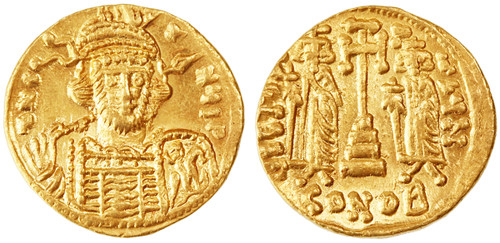 Constantine IV Pogonatus with Heraclius and Tiberius AV Gold Solidus