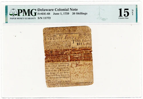 Colonial Note, Delaware, Twenty Shillings, Benjamin Franklin