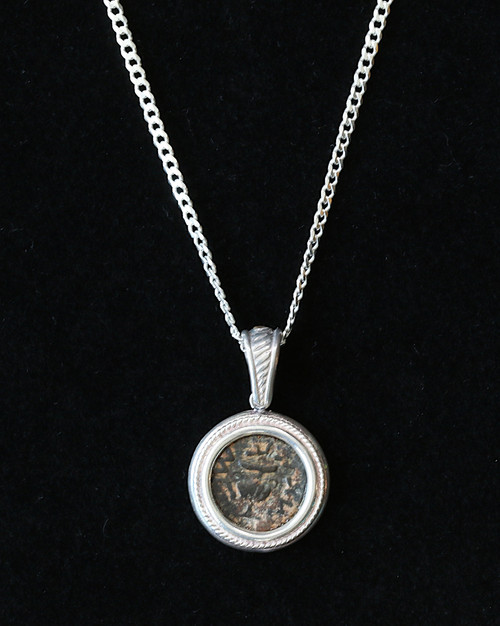 Ancient Jewish War First Revolt AE Prutah in Sterling Silver necklace