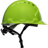 PIP MK8 Evolution Vented Type II Linesman Safety Helmet with HDPE Shell, EPS Impact Liner, Polyester Suspension, Wheel Ratchet Adjustment and 4-Point Chin Strap, Neon Yellow, Side View