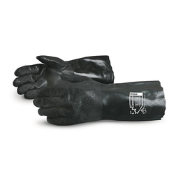Chemstop™ Premium 14" Black Double Dipped Fleece Lined PVC Gloves (Pack of 12) (FB236)—Superior Glove™