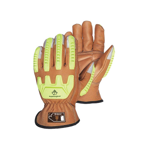 Endura® Cut and Impact Resistant Kevlar Lined Hi-Viz Oilbloc Cowgrain Driver Gloves (378CKGVB)—Superior Glove™