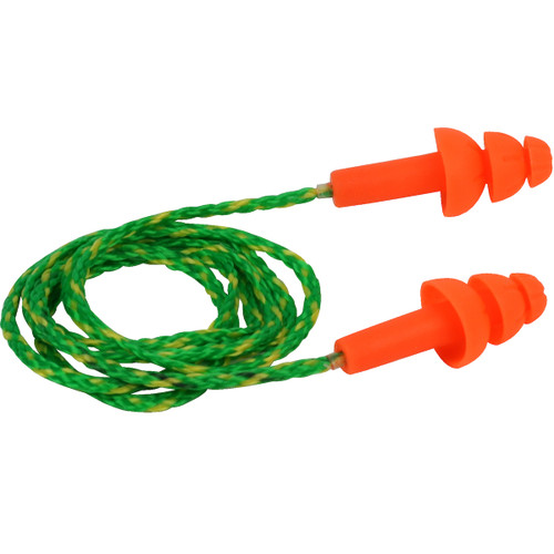 PIP® 3-Flange Reusable TPR Corded Orange Ear Plugs (100 per box) - NRR 25 DB 