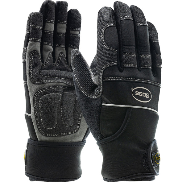PIP Boss® Synthetic Leather Palm Glove with PVC Sandy Grip Patches, Anti-Vibration Pads, and Neoprene Wraparound Wrist, Black, 12 Pairs PIP Boss® Synthetic Leather Palm Glove with PVC Sandy Grip Patches, Anti-Vibration Pads, and Neoprene Wraparound Wrist, Black, 12 Pairs