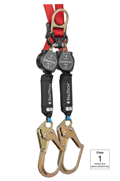 6' DuraTech® Mini Class 1 Personal SRL-P with Narrow Nose Steel Rebar Hooks, Includes Steel Dorsal Connecting Carabiner