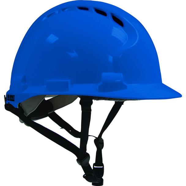PIP MK8 Evolution Vented, Type II Linesman Safety Helmet with HDPE Shell, EPS Impact Liner, Polyester Suspension, Wheel Ratchet Adjustment and 4-Point Chin Strap, Blue, Case of 8