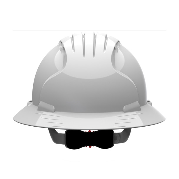 PIP Evolution® Deluxe 6161 Vented, Full Brim Hard Hat with HDPE Shell, 6-Point Polyester Suspension and Wheel Ratchet Adjustment, White, Front View