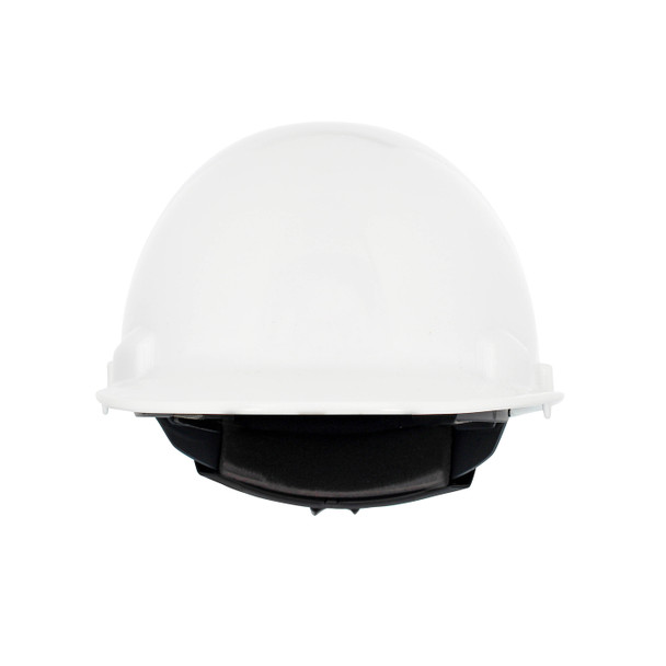 PIP Dom™ Cap Style Smooth Dome Hard Hat with HDPE Shell, 4-Point Textile Suspension, and Swing Wheel Ratchet Adjustment, White, Front View