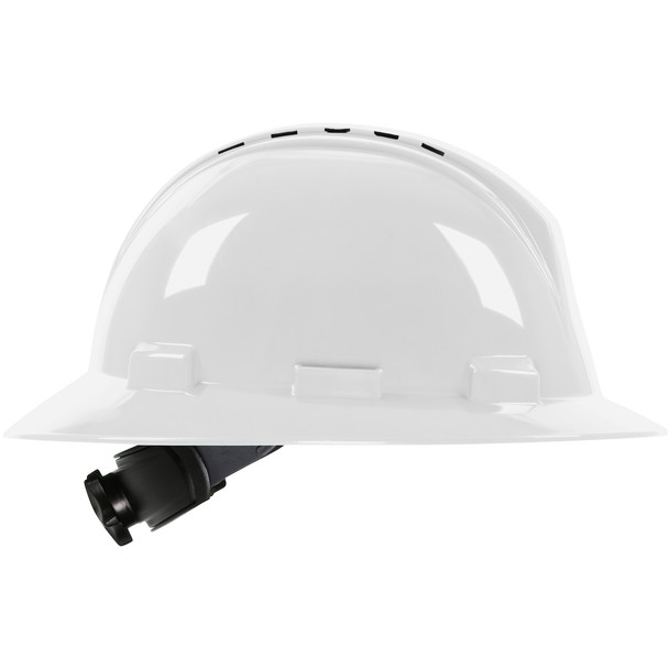 PIP Kilimanjaro™ Vented Full Brim Hard Hat with HDPE Shell, 4-Point Textile Suspension, and Wheel Ratchet Adjustment, White, Side View