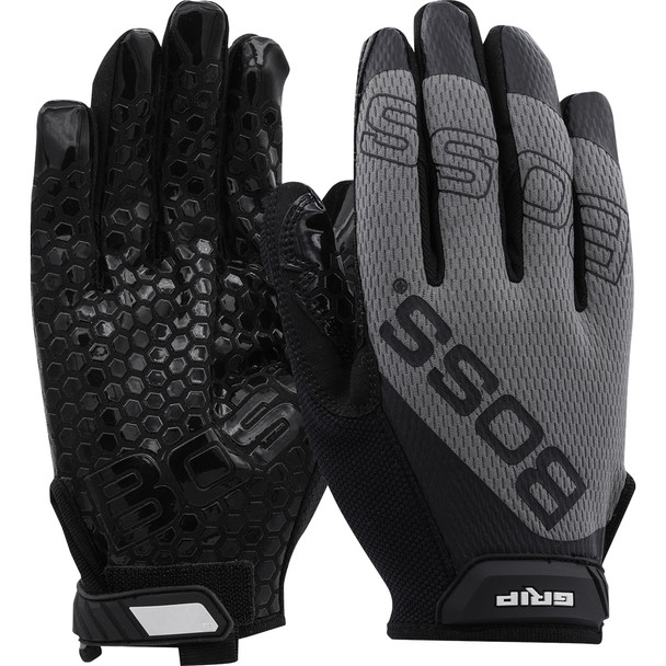 PIP Boss® Grip Glove with Synthetic Microfiber Palm, Silicone Coated Grip, and Mesh Fabric Back, Gray, 12 Pairs