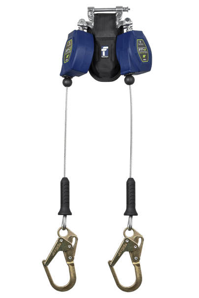 FallTech 8' FT-X™ Cable Class 2 Leading Edge Personal SRL-P, Twin-Leg with Steel Mini Rebar Hooks and SpeedLink™