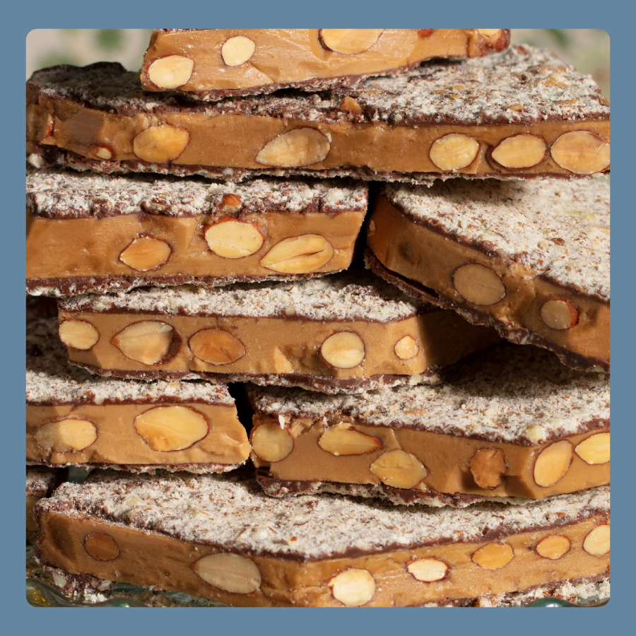 Dark Chocolate Almond Toffee on Colorado Glass