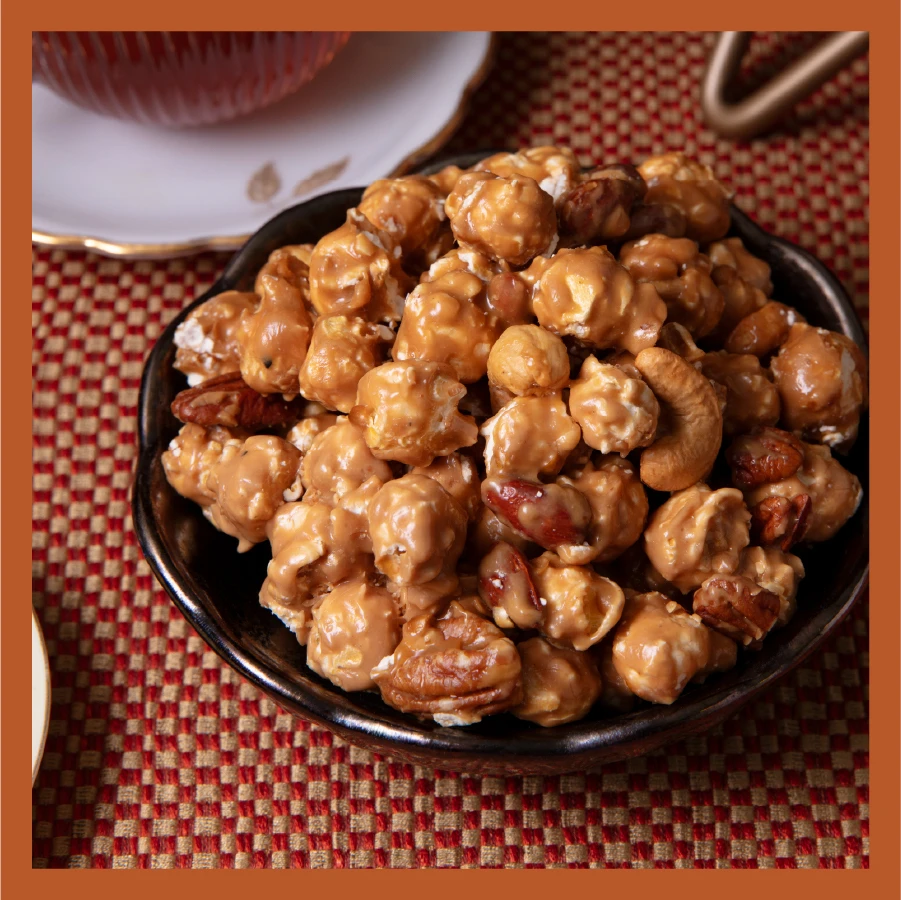 Toffee Popcorn on Fall tablescape
