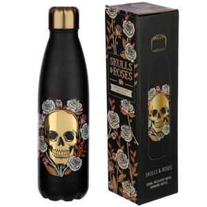 Skull and Roses Metal Water Bottle
