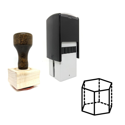 "Hexagonal Prism" rubber stamp with 3 sample imprints of the image