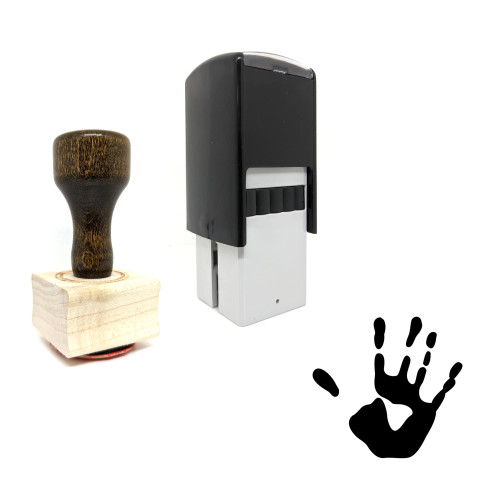 "Hand" rubber stamp with 3 sample imprints of the image