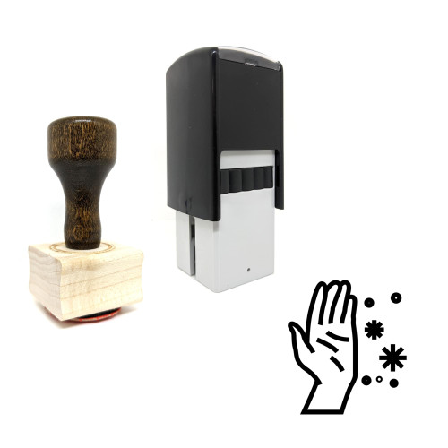 "Hand" rubber stamp with 3 sample imprints of the image