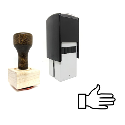 "Hand" rubber stamp with 3 sample imprints of the image