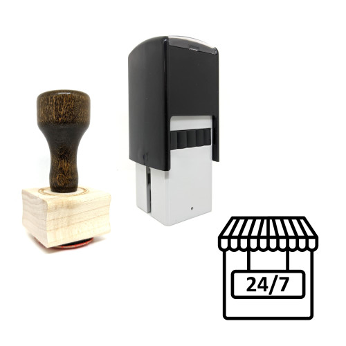 "Open 24Hrs" rubber stamp with 3 sample imprints of the image