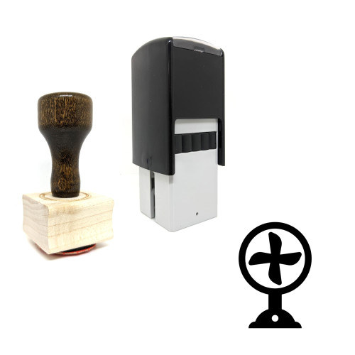 "Charging Fan" rubber stamp with 3 sample imprints of the image
