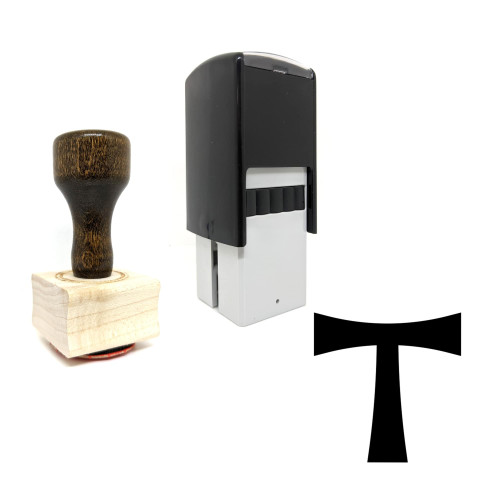 "Tau Cross" rubber stamp with 3 sample imprints of the image