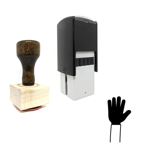 "Hand" rubber stamp with 3 sample imprints of the image