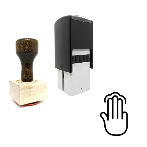 "Three Fingers Tap" rubber stamp with 3 sample imprints of the image