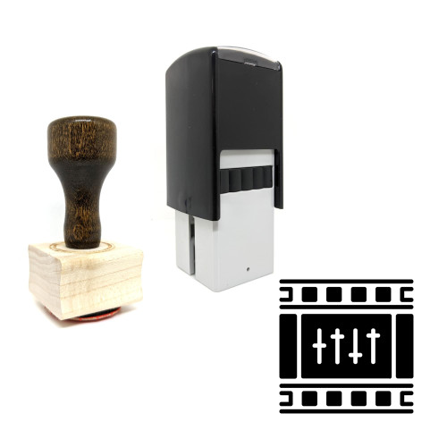 "Film Mixing" rubber stamp with 3 sample imprints of the image