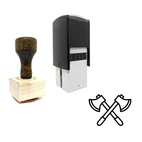 "Axes" rubber stamp with 3 sample imprints of the image