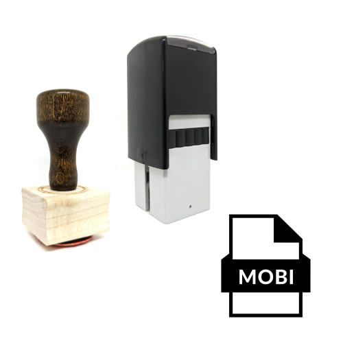 "MOBI File" rubber stamp with 3 sample imprints of the image