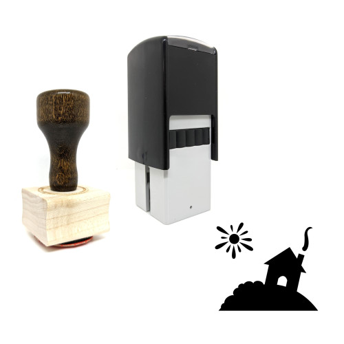 "House" rubber stamp with 3 sample imprints of the image