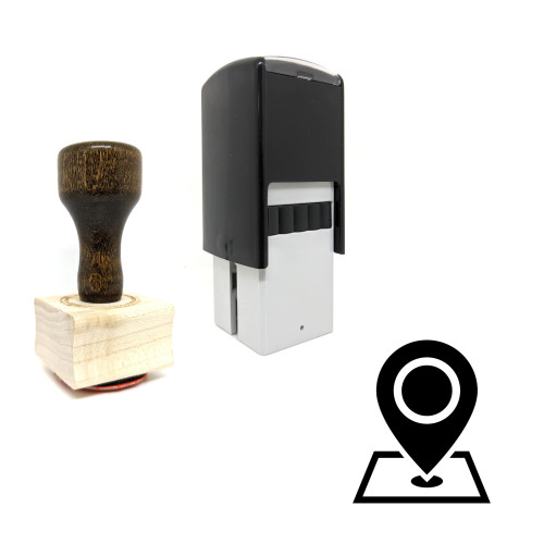 "Map Marker" rubber stamp with 3 sample imprints of the image