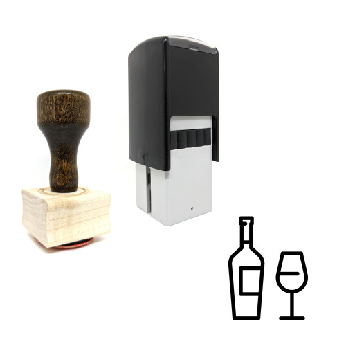 "Wine Bottle With Glass" rubber stamp with 3 sample imprints of the image