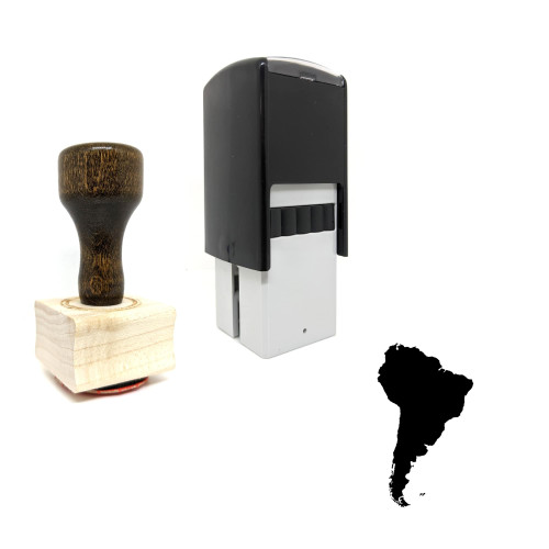 "South America" rubber stamp with 3 sample imprints of the image