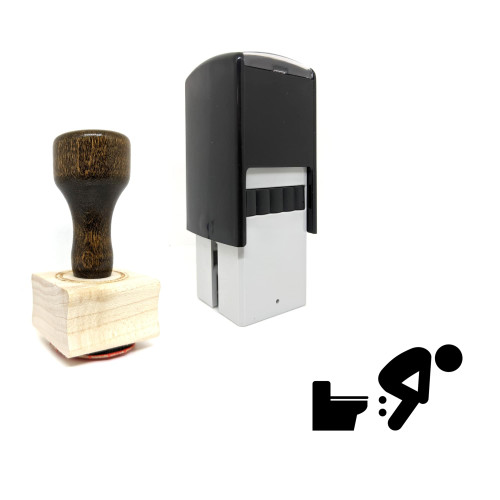 "Dirty Man At Toilet" rubber stamp with 3 sample imprints of the image