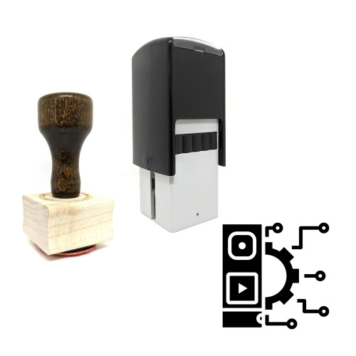 "Technology" rubber stamp with 3 sample imprints of the image