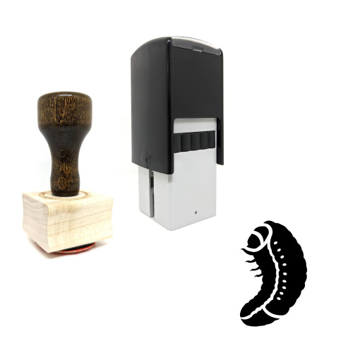 "Larvae" rubber stamp with 3 sample imprints of the image
