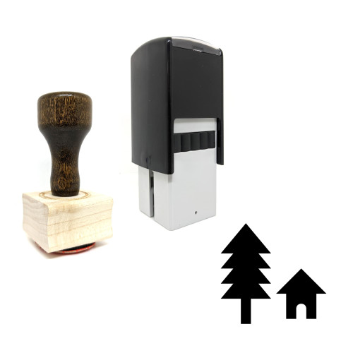 "Cottage" rubber stamp with 3 sample imprints of the image