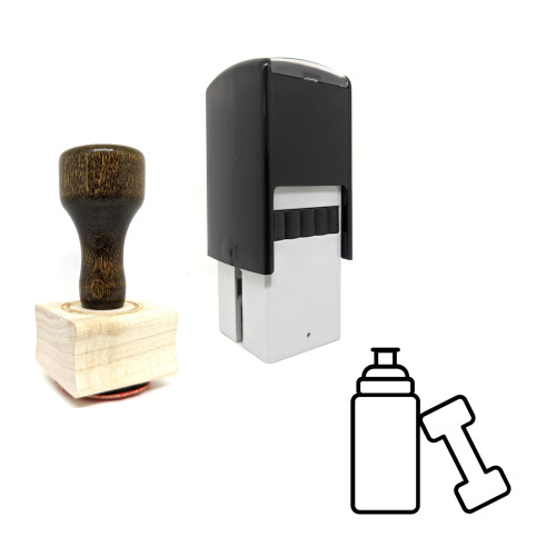 "Water Bottle And Dumbbell" rubber stamp with 3 sample imprints of the image