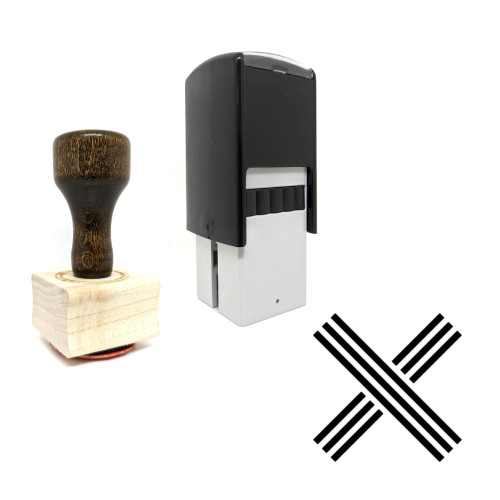 "X" rubber stamp with 3 sample imprints of the image