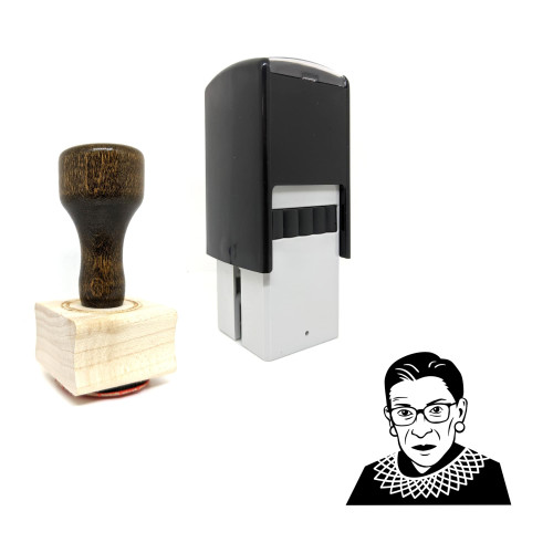 "Ruth Bader Ginsburg" rubber stamp with 3 sample imprints of the image