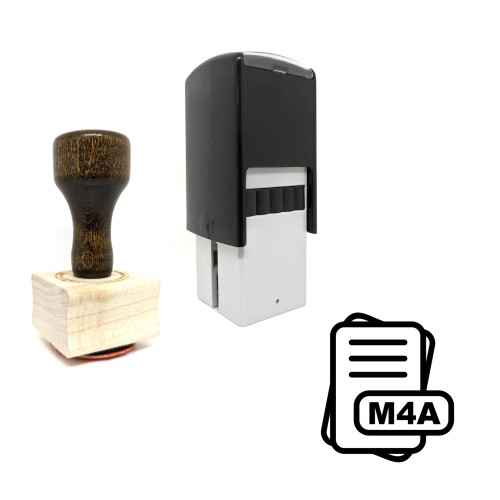 "M4A File Extension" rubber stamp with 3 sample imprints of the image