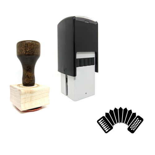 "Accordian" rubber stamp with 3 sample imprints of the image