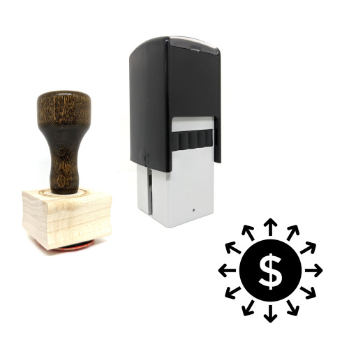 "Money Outflow" rubber stamp with 3 sample imprints of the image