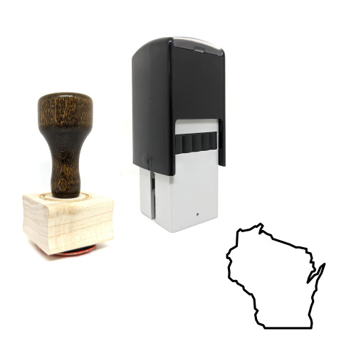 "Wisconsin" rubber stamp with 3 sample imprints of the image