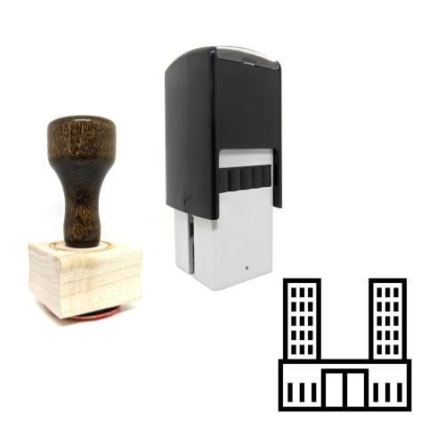 "Apartment Building" rubber stamp with 3 sample imprints of the image