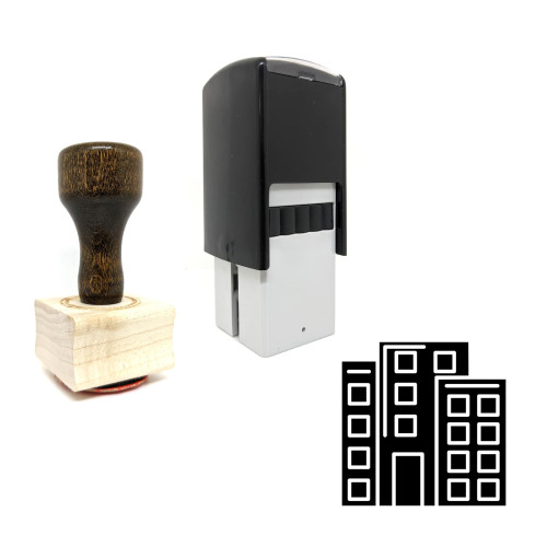 "Apartment Building" rubber stamp with 3 sample imprints of the image