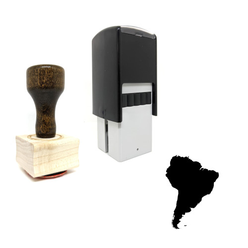 "South America" rubber stamp with 3 sample imprints of the image