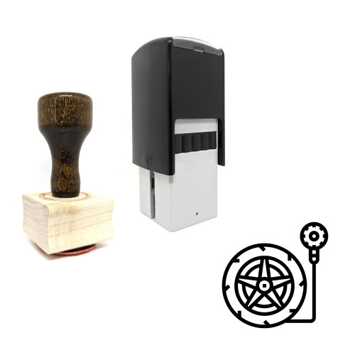 "Wheel" rubber stamp with 3 sample imprints of the image